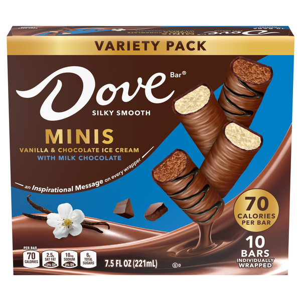 DOVE Minis Vanilla & Chocolate with Milk Chocolate Ice Cream Bars - 10 ct