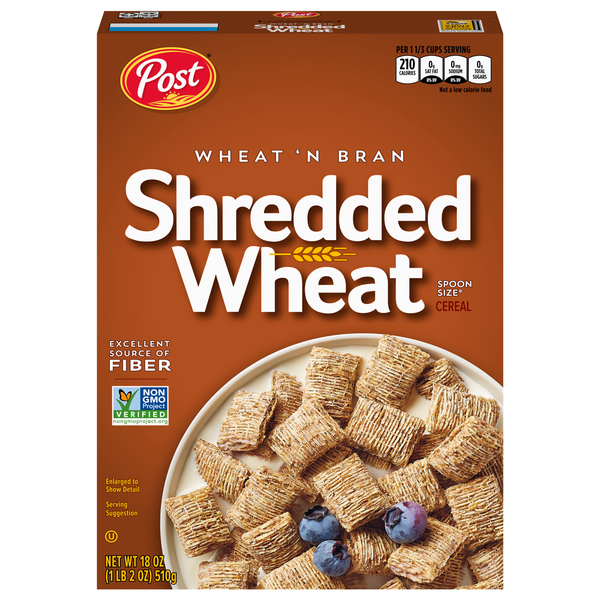 Post Shredded Wheat 'n Bran Spoon Size Fiber Whole Grain Cereal