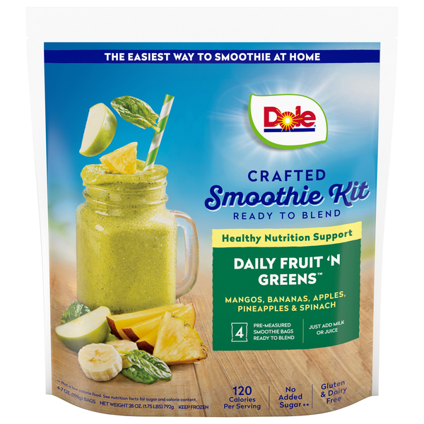 Dole Crafted Healthy Nutrition Fruit & Greens Smoothie Kit - 4 ct Frozen