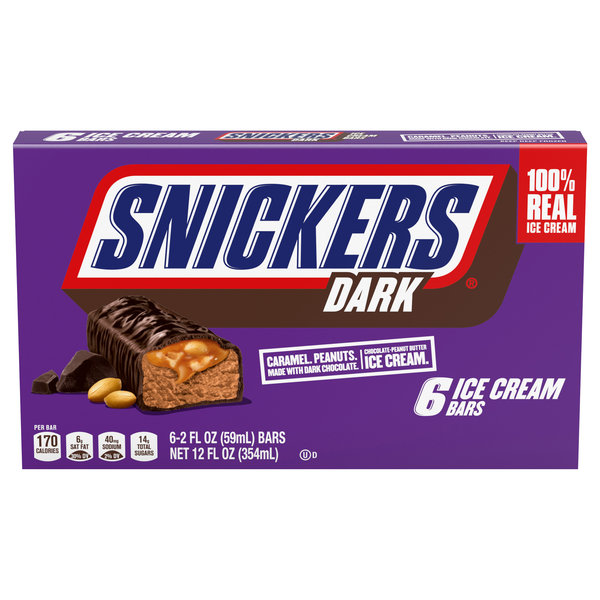 Snickers Dark Chocolate Ice Cream Bars - 6 ct