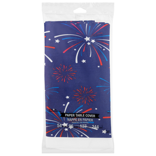 Smart Living Patriotic Paper Tablecover 54 x 96 Inch Fireworks