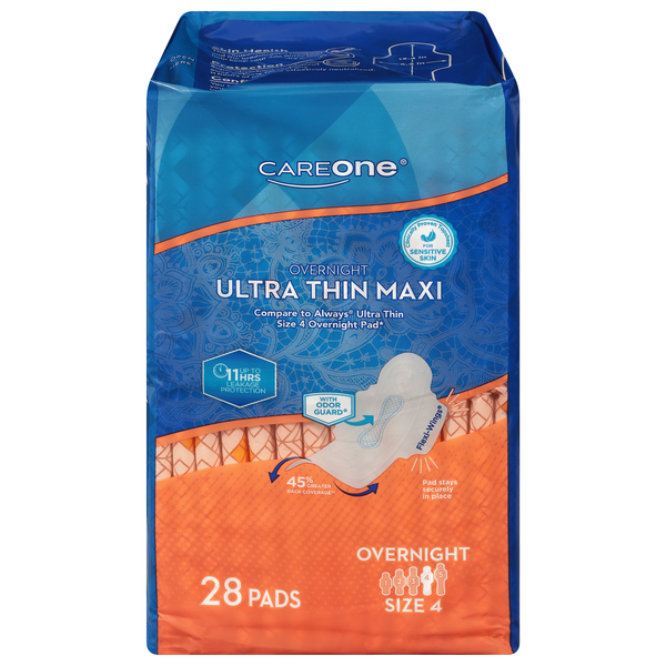 CareOne Overnight Ultra Thin Maxi Pads with Wings