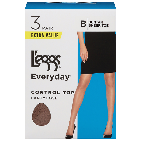 L'eggs Everyday Control Top Pantyhose Suntan Sheer Toe Size B