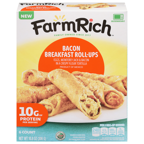 Farm Rich Bacon Breakfast Roll-Ups - 6 ct Frozen