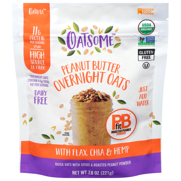 Oatsome Organic Dairy Free Peanut Butter Overnight Oats w/Flax Chia & Hemp