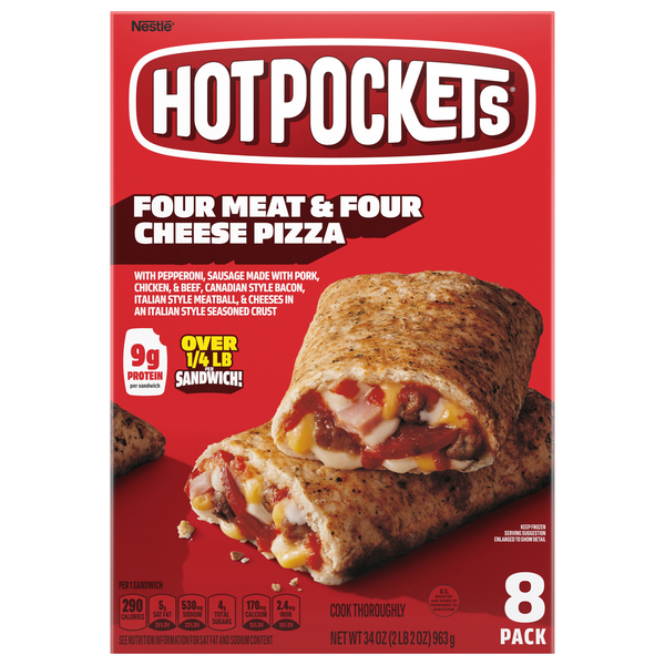HOT POCKETS Four Meat & Four Cheese Pizza Sandwiches - 8 ct Frozen