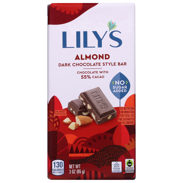 Lily's Gluten Free No Sugar Added Almond Dark Chocolate Candy Bar