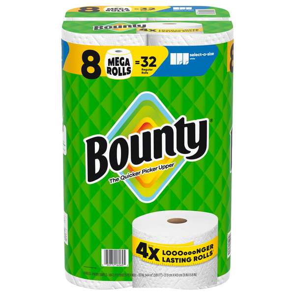 Bounty Select-A-Size White Mega Roll Paper Towels - 8 ct
