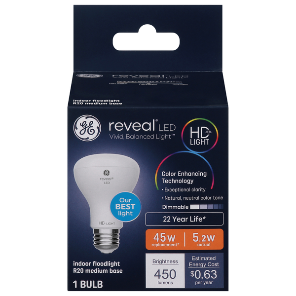 GE Reveal LED HD+ Indoor Floodlight Bulb Dimmable 45w Replacement