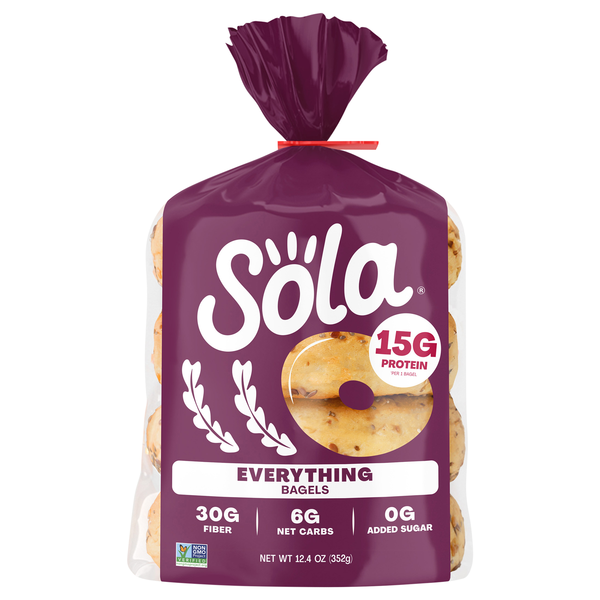 Sola 15g Protein Keto Friendly High Fiber Everything Bagels - 4 ct