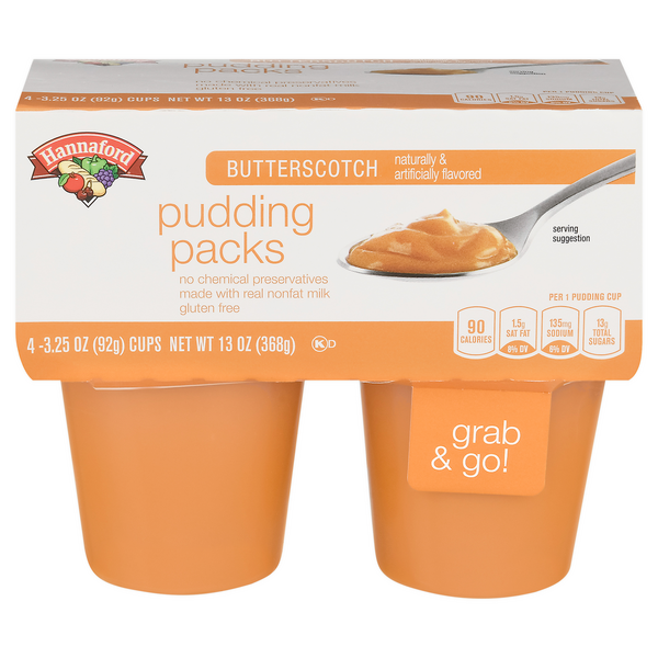Hannaford Pudding Packs Butterscotch Gluten Free - 4 ct
