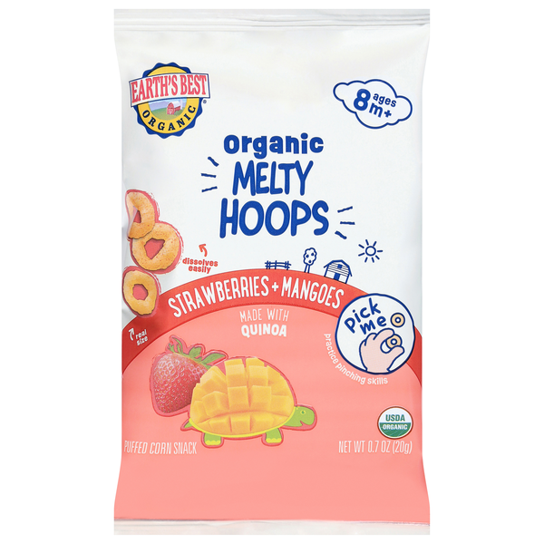 Earth's Best Organic Melty Hoops Strawberries + Mangoes Puffed Corn Snack