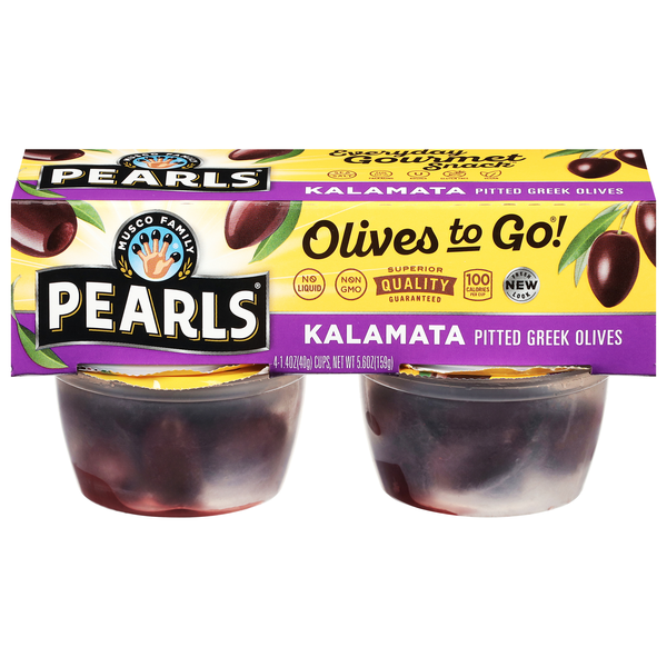 Pearls Greek Pitted Kalamata Olives To Go! Snack Cups - 4 ct