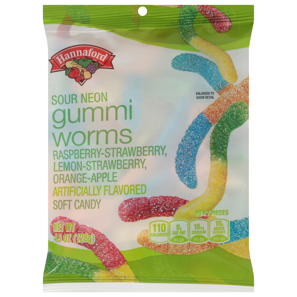 Hannaford Sour Neon Gummi Worms Soft Candy
