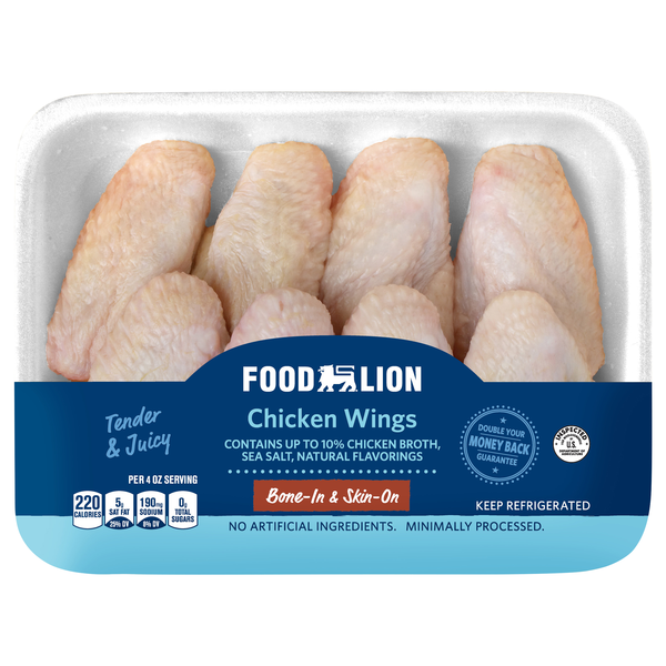 Food Lion Bone-In Skin-On Chicken Wings Fresh