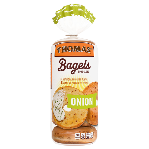 Thomas' Onion Pre-Sliced Bagels - 6 ct