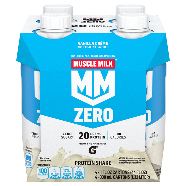 Muscle Milk Zero Sugar Vanilla Creme 20g Protein Shake - 4 pk