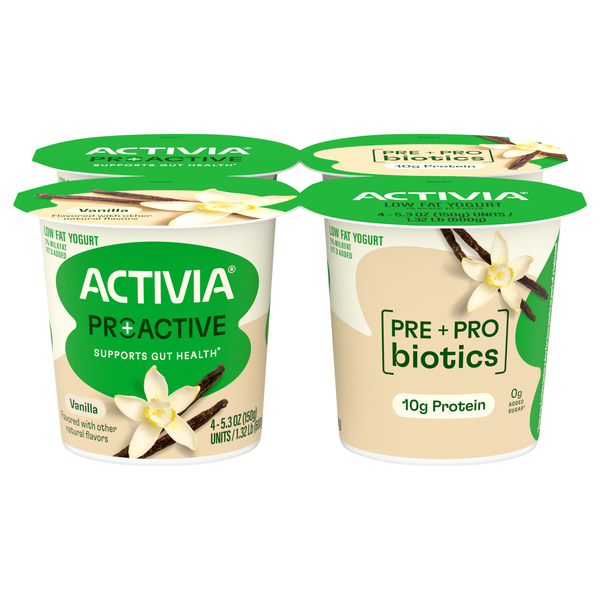 Activia Proactive Low Fat Vanilla Probiotic Yogurt Cups - 4 ct