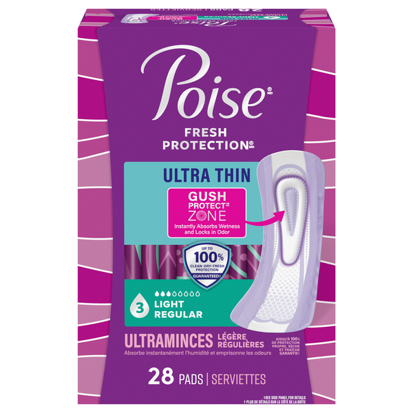 Poise Incontinence Pads Ultra Thin Regular Length Light Absorbency