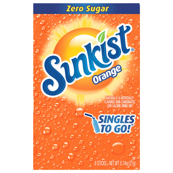 Sunkist Singles to Go Drink Mix Orange Zero Sugar - 6 ct