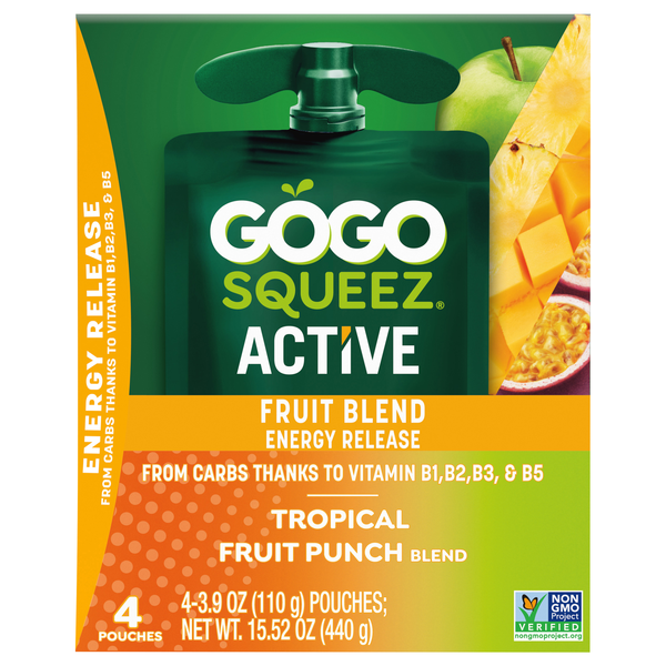 GoGo squeeZ Active Tropical Fruit Punch Blend Applesauce Pouches - 4 ct