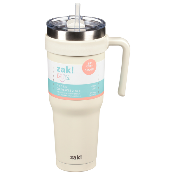 Zak! Everyday Smiles Stainless Steel Tumbler with 2-n-1 Lid Ivory 40 oz