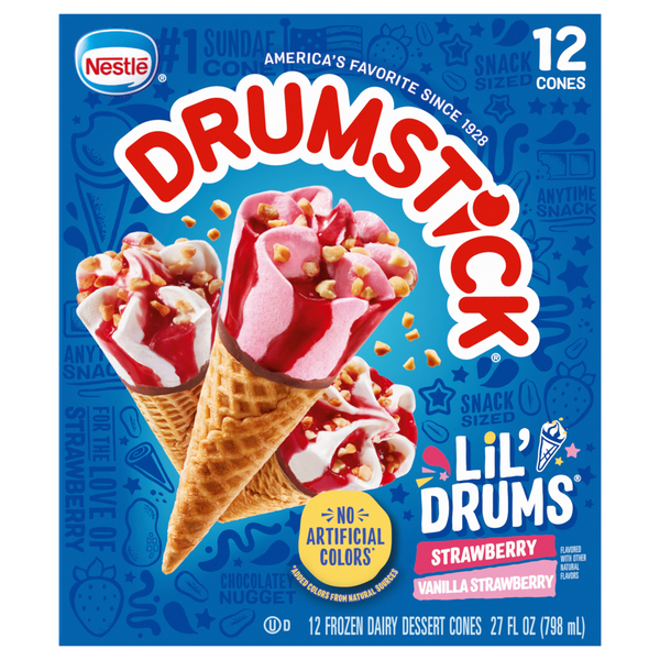 Nestle Drumstick Lil' Drums Strawberry/Strawberry Vanilla Cones - 12 ct