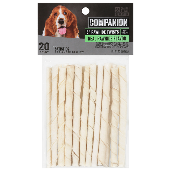Companion Rawhide Twists Dog Chews 5 Inch - 20 ct