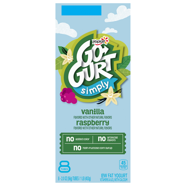Yoplait Go-GURT Simply Low Fat Vanilla & Raspberry Yogurt Tubes - 8 ct