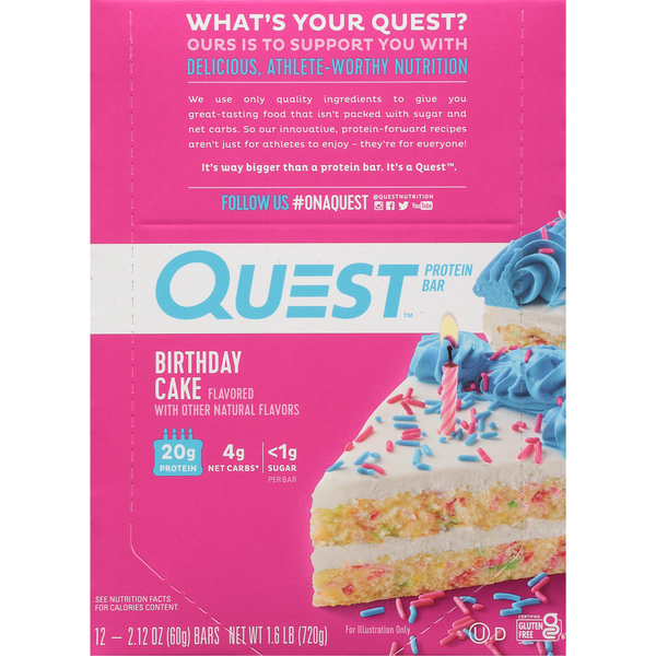 Quest Keto Friendly Birthday Cake 20g Protein Bars - 12 ct