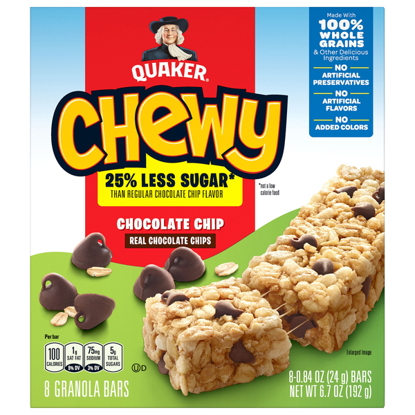 Quaker 25% Less Sugar Chewy Chocolate Chip Granola Bars - 8 ct