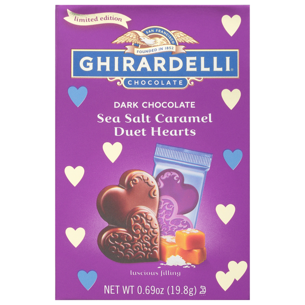 Save on Ghirardelli Dark Choc Sea Salt Caramel Duet Hearts Valentine's