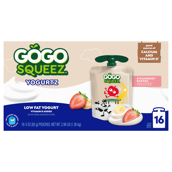 GoGo squeeZ YogurtZ Low fat Strawberry Banana Yogurt Pouches - 16 ct