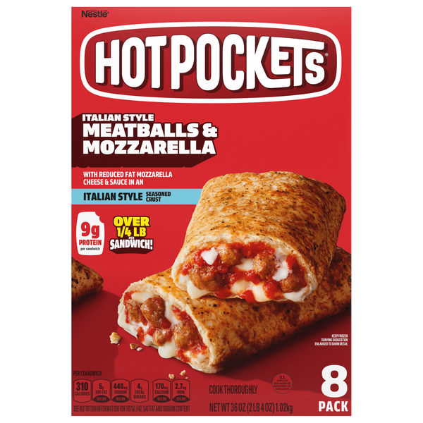 HOT POCKETS Italian Style Meatballs & Mozzarella Sandwiches - 8 ct Frozen