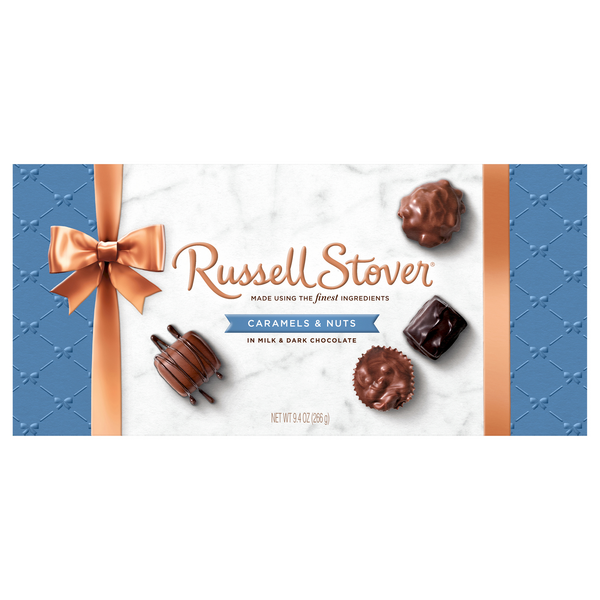 Russell Stover Caramels & Nuts in Milk & Dark Chocolate Candy Gift Box