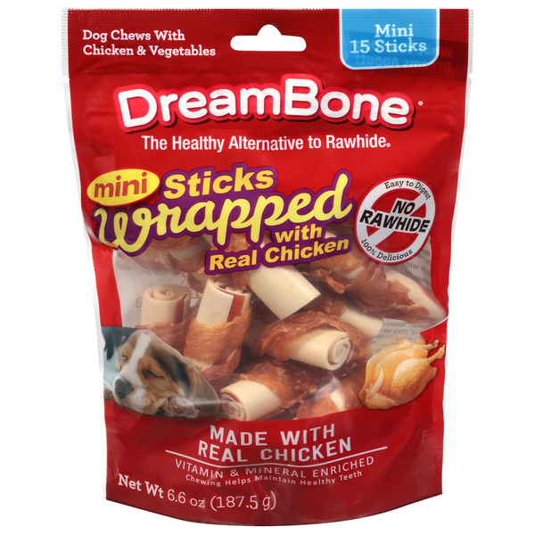 DreamBone Wrap Sticks Vegetable/Chicken Rawhide Free Mini Dog Chews 15 ct