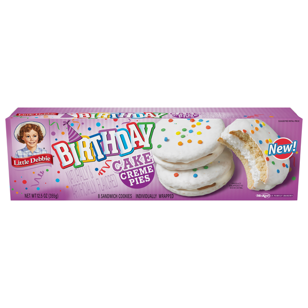 Little Debbie Birthday Cake Creme Pies Sandwich Cookies - 8 ct