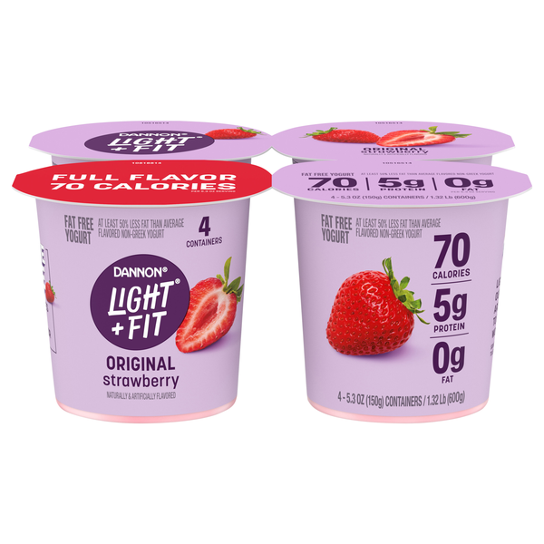 Dannon Light + Fit Fat Free Sensational Strawberry Yogurt Cups - 4 ct