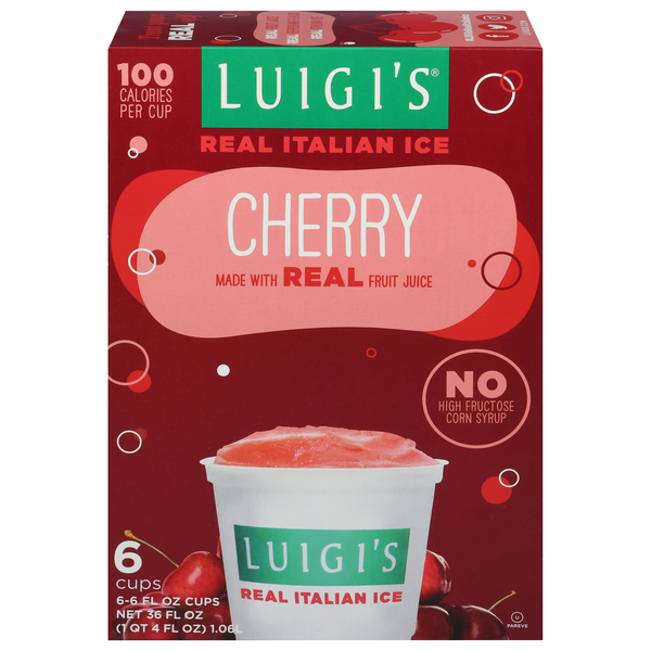 Luigi's Cherry Real Italian Ice - 6 ct