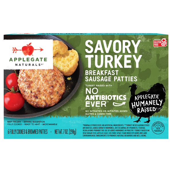 Applegate Naturals Savory Turkey Breakfast Sausage Patties - 6 ct Frozen