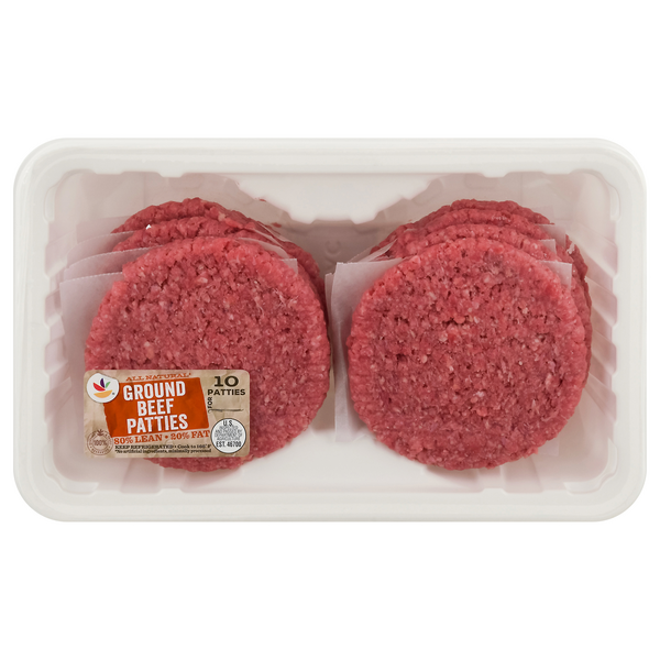 Giant Natural 80% Lean 20% Fat Ground Beef Patties - 10 ct Fresh
