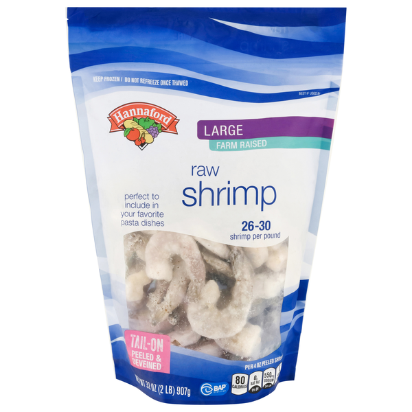 Hannaford Raw Large Tail-On Shrimp apx 26-30 ct per lb Frozen