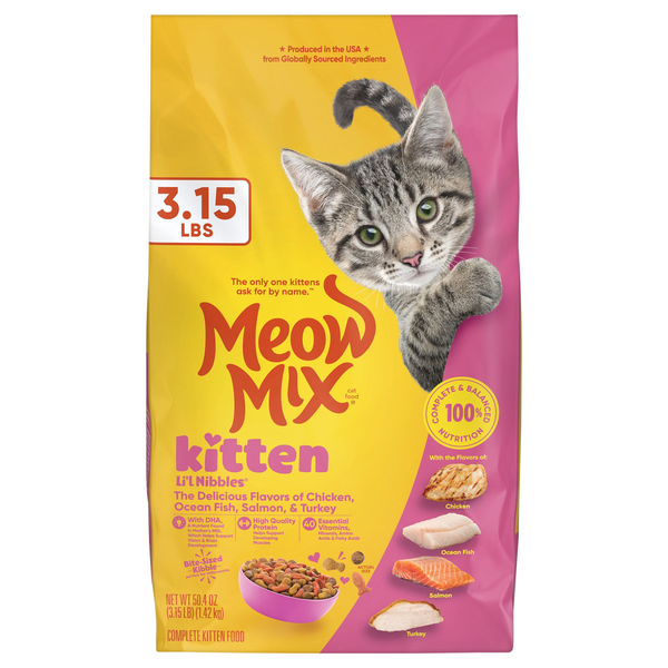 Meow Mix Li'l Nibbles Chicken Ocean Fish Salmon & Turkey Dry Kitten Food