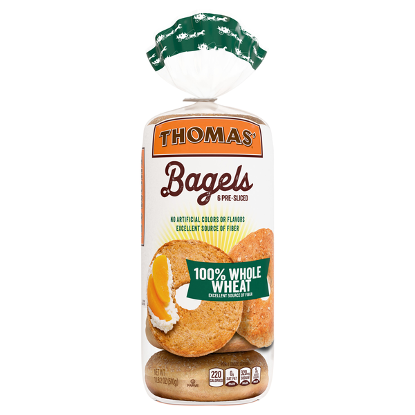 Thomas' Whole Grain 100% Whole Wheat Pre-Sliced Bagels - 6 ct