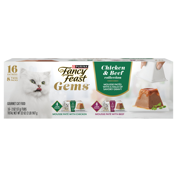Purina Fancy Feast Gems Mousse Pate Chicken & Beef Wet Cat Food - 16 ct