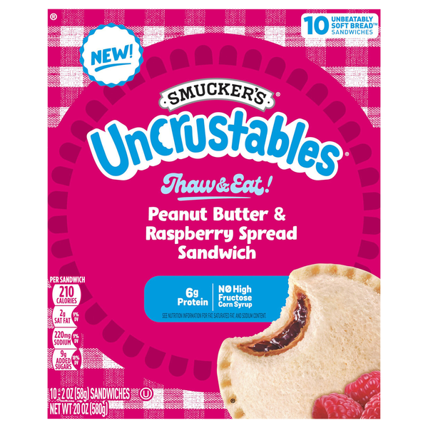 Smucker's Uncrustables Peanut Butter & Raspberry Spread Sandwich - 10 ct