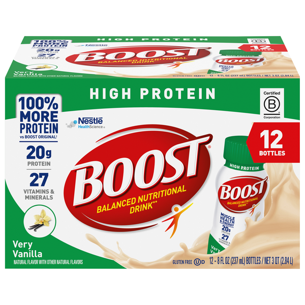 BOOST Very Vanilla 20g High Protein Balanced Nutritional Drinks - 12 pk