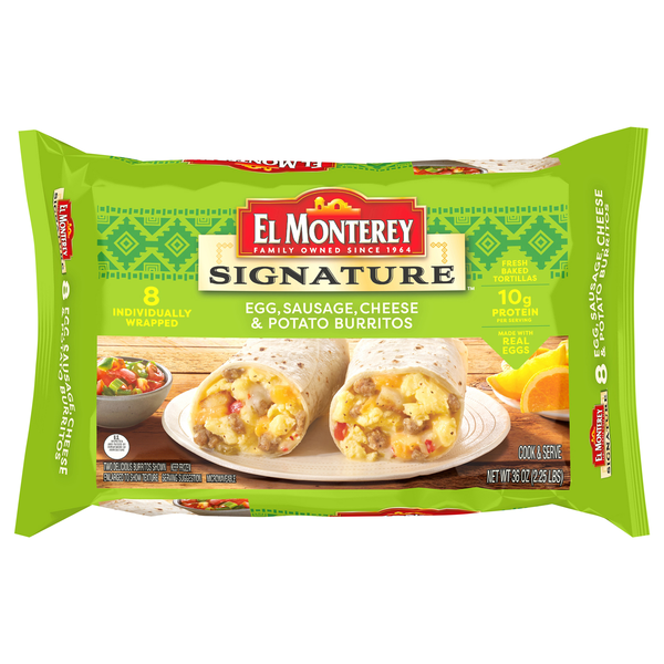 El Monterey Signature Egg Sausage Cheese & Potato Breakfast Burritos 8 ct