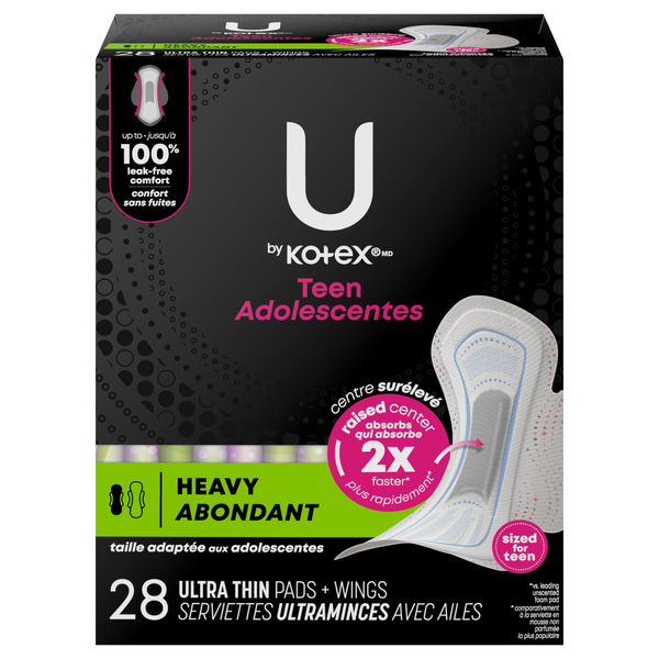 U by Kotex Balance Teen Heavy Ultra Thin Pads with Wings