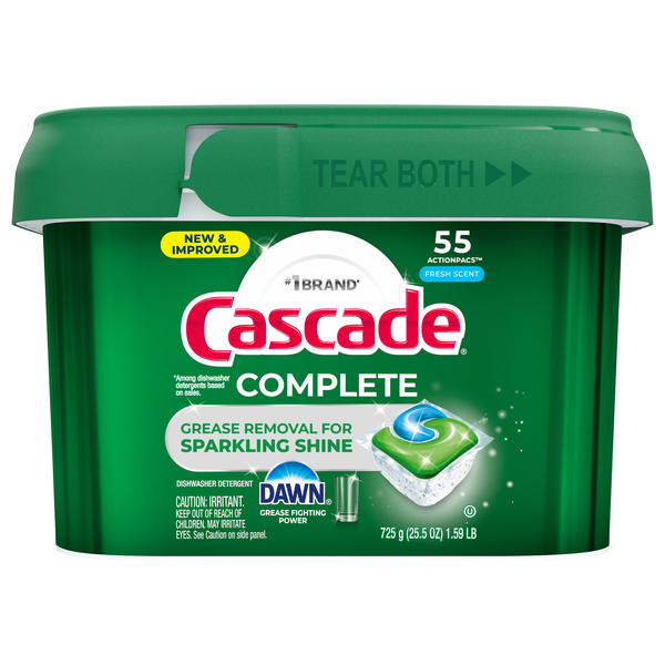 Cascade Complete Fresh Scent Dishwasher Detergent ActionPacs - 55 ct
